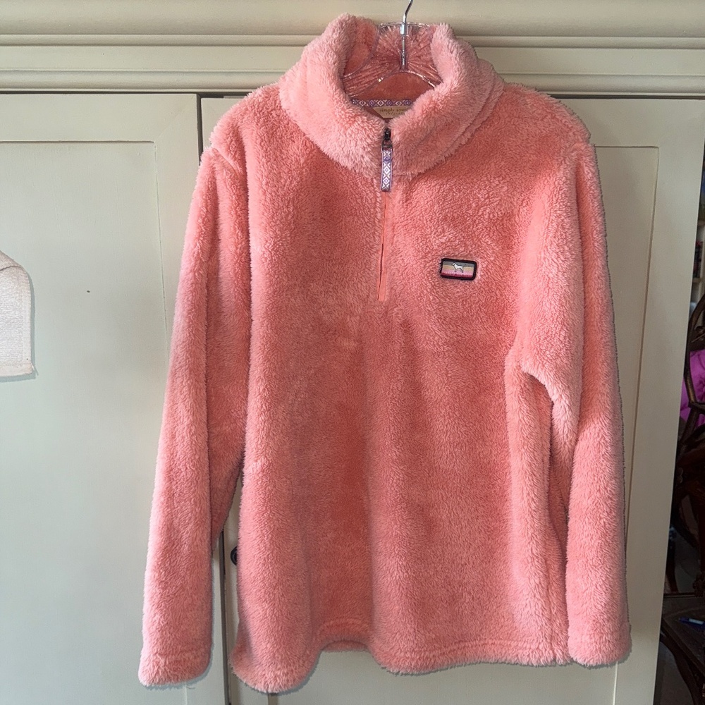 Simply Southern Coral Sherpa Fleece Pullover - Half zip - Fast shipping!